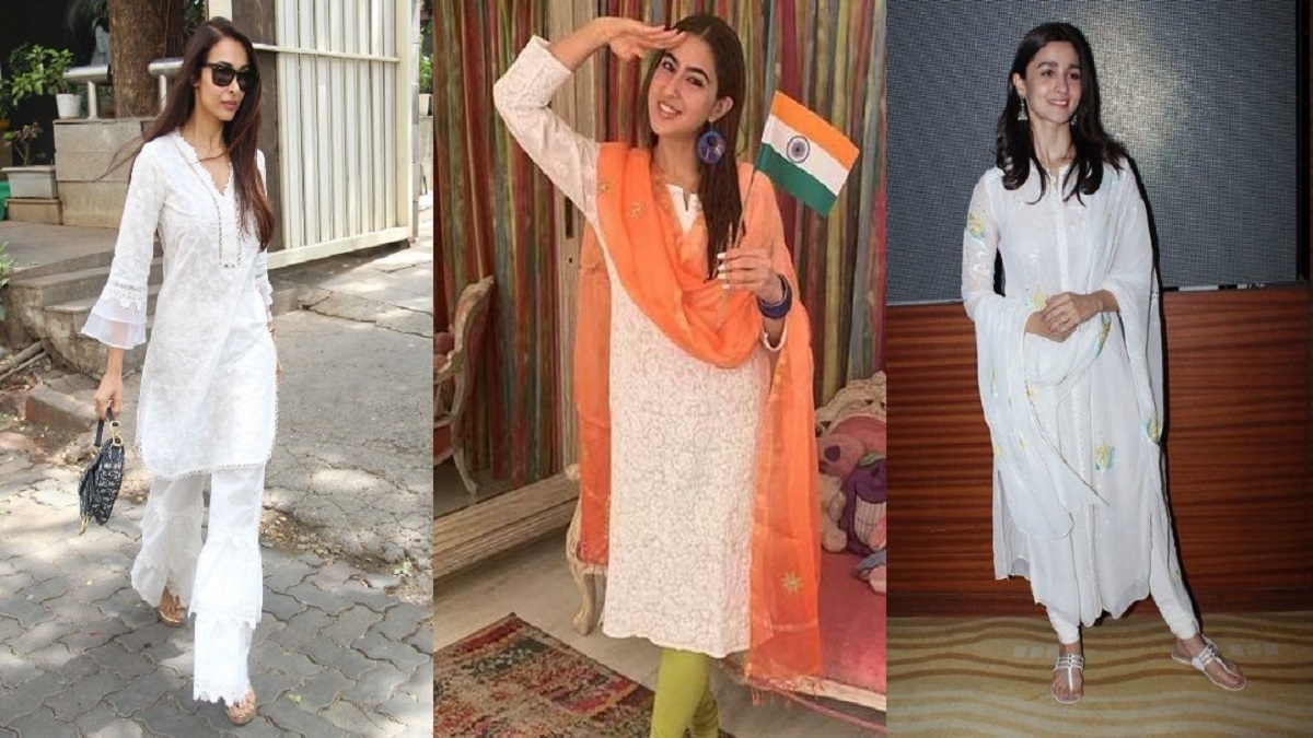 White kurti with outlet orange leggings